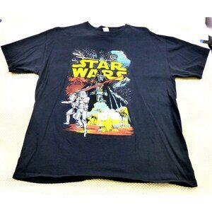 Star Wars Black Graphic Tee Darth Vader Stormtroopers AT-AT Print Fruit Of The L